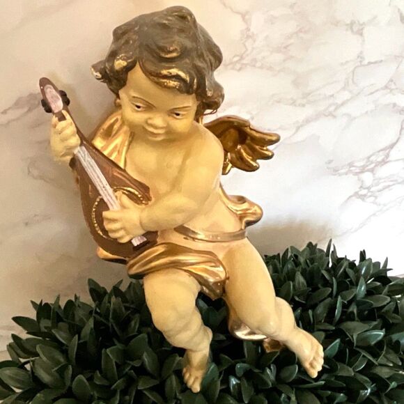 Gorgeous vintage cherub playing lute; cream and gold Paris Chic Hollywood Glam - Picture 2 of 7